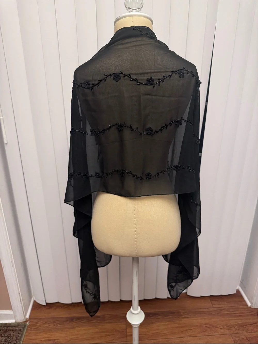 Black Sheer Embroidered Scarf Wrap - Versatile Women's Accessory